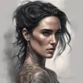 Matte portrait of Jennifer Connelly with tattoos, 8k, Highly Detailed, Powerful, Alluring, Artstation, Magical, Digital Painting, Photo Realistic, Sharp Focus, Volumetric Lighting, Concept Art by Stanley Artgerm Lau, Alphonse Mucha, Greg Rutkowski