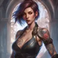 Matte portrait of Fiora with tattoos, 8k, Highly Detailed, Powerful, Alluring, Artstation, Magical, Digital Painting, Photo Realistic, Sharp Focus, Volumetric Lighting, Concept Art by Stanley Artgerm Lau, Alphonse Mucha, Greg Rutkowski