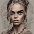 Matte portrait of Cara Delevingne with tattoos, 8k, Highly Detailed, Powerful, Alluring, Artstation, Magical, Digital Painting, Photo Realistic, Sharp Focus, Volumetric Lighting, Concept Art by Stanley Artgerm Lau, Alphonse Mucha, Greg Rutkowski