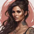 Matte portrait of Nina Dobrev with tattoos, 8k, Highly Detailed, Powerful, Alluring, Artstation, Magical, Digital Painting, Photo Realistic, Sharp Focus, Volumetric Lighting, Concept Art by Stanley Artgerm Lau, Alphonse Mucha, Greg Rutkowski