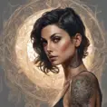 Matte portrait of Morena Baccarin with tattoos, 8k, Highly Detailed, Powerful, Alluring, Artstation, Magical, Digital Painting, Photo Realistic, Sharp Focus, Volumetric Lighting, Concept Art by Stanley Artgerm Lau, Alphonse Mucha, Greg Rutkowski