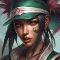 Matte portrait of Akali from League of Legends with tattoos, 8k, Highly Detailed, Powerful, Alluring, Artstation, Magical, Digital Painting, Photo Realistic, Sharp Focus, Volumetric Lighting, Concept Art by Stanley Artgerm Lau, Alphonse Mucha, Greg Rutkowski