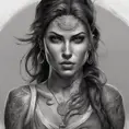 Colorful portrait of a tattooed Kassandra with a grey scale face, 4k, Highly Detailed, Hyper Detailed, Powerful, Artstation, Vintage Illustration, Digital Painting, Sharp Focus, Smooth, Concept Art by Stanley Artgerm Lau, Greg Rutkowski