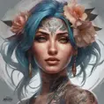 Matte portrait of Sona with tattoos, 8k, Highly Detailed, Powerful, Alluring, Artstation, Magical, Digital Painting, Photo Realistic, Sharp Focus, Volumetric Lighting, Concept Art by Stanley Artgerm Lau, Alphonse Mucha, Greg Rutkowski