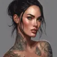 Matte portrait of Megan Fox with tattoos, 8k, Highly Detailed, Powerful, Alluring, Artstation, Magical, Digital Painting, Photo Realistic, Sharp Focus, Volumetric Lighting, Concept Art by Stanley Artgerm Lau, Alphonse Mucha, Greg Rutkowski