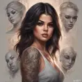 Matte portrait of Selena Gomez with tattoos, 8k, Highly Detailed, Powerful, Alluring, Artstation, Magical, Digital Painting, Photo Realistic, Sharp Focus, Volumetric Lighting, Concept Art by Stanley Artgerm Lau, Alphonse Mucha, Greg Rutkowski