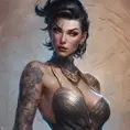 Matte portrait of Vayne with tattoos, 8k, Highly Detailed, Alluring, Artstation, Magical, Digital Painting, Volumetric Lighting, Concept Art by Stanley Artgerm Lau, Alphonse Mucha, Greg Rutkowski