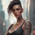 Matte portrait of A2 with tattoos, 8k, Highly Detailed, Alluring, Artstation, Bokeh effect, Sharp Focus, Volumetric Lighting, Concept Art by Stanley Artgerm Lau, Greg Rutkowski