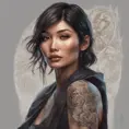 Matte portrait of Gemma Chan with tattoos, 8k, Highly Detailed, Powerful, Alluring, Artstation, Magical, Digital Painting, Photo Realistic, Sharp Focus, Volumetric Lighting, Concept Art by Stanley Artgerm Lau, Alphonse Mucha, Greg Rutkowski