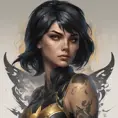 Matte portrait of Cassandra Cain with tattoos, 8k, Highly Detailed, Alluring, Artstation, Bokeh effect, Sharp Focus, Volumetric Lighting, Concept Art by Stanley Artgerm Lau, Alphonse Mucha, Greg Rutkowski