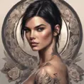 Matte portrait of Kendall Jenner with tattoos, 8k, Highly Detailed, Powerful, Alluring, Artstation, Magical, Digital Painting, Photo Realistic, Sharp Focus, Volumetric Lighting, Concept Art by Stanley Artgerm Lau, Alphonse Mucha, Greg Rutkowski