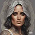 Matte portrait of Salma Hayek with tattoos, 8k, Highly Detailed, Powerful, Alluring, Artstation, Magical, Digital Painting, Photo Realistic, Sharp Focus, Volumetric Lighting, Concept Art by Stanley Artgerm Lau, Alphonse Mucha, Greg Rutkowski