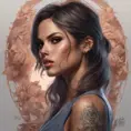 Matte portrait of Eiza González with tattoos, 8k, Highly Detailed, Powerful, Alluring, Artstation, Magical, Digital Painting, Photo Realistic, Sharp Focus, Volumetric Lighting, Concept Art by Stanley Artgerm Lau, Alphonse Mucha, Greg Rutkowski