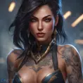 Matte portrait of Sivir with tattoos, 8k, Highly Detailed, Alluring, Artstation, Bokeh effect, Sharp Focus, Volumetric Lighting, Concept Art by Stanley Artgerm Lau, Greg Rutkowski