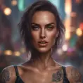 Matte portrait of Irina Shayk with tattoos, 8k, Highly Detailed, Alluring, Artstation, Bokeh effect, Sharp Focus, Volumetric Lighting, Concept Art by Stanley Artgerm Lau, Greg Rutkowski