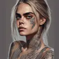 Matte portrait of Cara Delevingne with tattoos, 8k, Highly Detailed, Powerful, Alluring, Artstation, Magical, Digital Painting, Photo Realistic, Sharp Focus, Volumetric Lighting, Concept Art by Stanley Artgerm Lau, Alphonse Mucha, Greg Rutkowski