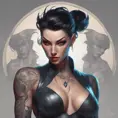 Matte portrait of Vayne with tattoos, 8k, Highly Detailed, Alluring, Artstation, Magical, Digital Painting, Volumetric Lighting, Concept Art by Stanley Artgerm Lau, Alphonse Mucha, Greg Rutkowski