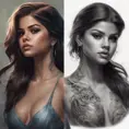 Matte portrait of Selena Gomez with tattoos, 8k, Highly Detailed, Powerful, Alluring, Artstation, Magical, Digital Painting, Photo Realistic, Sharp Focus, Volumetric Lighting, Concept Art by Stanley Artgerm Lau, Alphonse Mucha, Greg Rutkowski