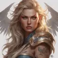 Matte portrait of Kayle with tattoos, 8k, Highly Detailed, Powerful, Alluring, Artstation, Magical, Digital Painting, Photo Realistic, Sharp Focus, Volumetric Lighting, Concept Art by Stanley Artgerm Lau, Alphonse Mucha, Greg Rutkowski