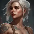 Matte portrait of Ciri with tattoos, 8k, Highly Detailed, Powerful, Alluring, Artstation, Magical, Digital Painting, Photo Realistic, Sharp Focus, Volumetric Lighting, Concept Art by Stanley Artgerm Lau, Alphonse Mucha, Greg Rutkowski