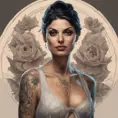 Matte portrait of Morena Baccarin with tattoos, 8k, Highly Detailed, Powerful, Alluring, Artstation, Magical, Digital Painting, Photo Realistic, Sharp Focus, Volumetric Lighting, Concept Art by Stanley Artgerm Lau, Alphonse Mucha, Greg Rutkowski