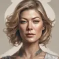 Matte portrait of Rosamund Pike with tattoos, 8k, Highly Detailed, Powerful, Alluring, Artstation, Magical, Digital Painting, Photo Realistic, Sharp Focus, Volumetric Lighting, Concept Art by Stanley Artgerm Lau, Alphonse Mucha, Greg Rutkowski