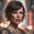 Matte portrait of Milla Jovovich with tattoos, 8k, Highly Detailed, Alluring, Artstation, Bokeh effect, Sharp Focus, Volumetric Lighting, Concept Art by Stanley Artgerm Lau, Greg Rutkowski