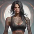 Matte portrait of A2 with tattoos, 8k, Highly Detailed, Alluring, Artstation, Bokeh effect, Sharp Focus, Volumetric Lighting, Concept Art by Stanley Artgerm Lau, Greg Rutkowski