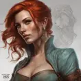 Matte portrait of Triss Merigold with tattoos, 8k, Highly Detailed, Powerful, Alluring, Artstation, Magical, Digital Painting, Photo Realistic, Sharp Focus, Volumetric Lighting, Concept Art by Stanley Artgerm Lau, Alphonse Mucha, Greg Rutkowski