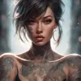 Matte portrait of A2 with tattoos, 8k, Highly Detailed, Alluring, Artstation, Bokeh effect, Sharp Focus, Volumetric Lighting, Concept Art by Stanley Artgerm Lau, Greg Rutkowski