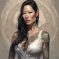 Matte portrait of Lucy Liu with tattoos, 8k, Highly Detailed, Powerful, Alluring, Artstation, Magical, Digital Painting, Photo Realistic, Sharp Focus, Volumetric Lighting, Concept Art by Stanley Artgerm Lau, Alphonse Mucha, Greg Rutkowski