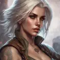 Matte portrait of Ciri with tattoos, 8k, Highly Detailed, Powerful, Alluring, Artstation, Magical, Digital Painting, Photo Realistic, Sharp Focus, Volumetric Lighting, Concept Art by Stanley Artgerm Lau, Alphonse Mucha, Greg Rutkowski