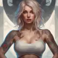 Matte portrait of Quinn with tattoos, 8k, Highly Detailed, Powerful, Alluring, Artstation, Magical, Digital Painting, Photo Realistic, Sharp Focus, Volumetric Lighting, Concept Art by Stanley Artgerm Lau, Alphonse Mucha, Greg Rutkowski