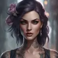 Matte portrait of Morgana with tattoos, 8k, Highly Detailed, Alluring, Artstation, Bokeh effect, Sharp Focus, Volumetric Lighting, Concept Art by Stanley Artgerm Lau, Greg Rutkowski