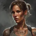 Matte portrait of Lara Croft with tattoos, 8k, Highly Detailed, Powerful, Alluring, Artstation, Magical, Digital Painting, Photo Realistic, Sharp Focus, Volumetric Lighting, Concept Art by Stanley Artgerm Lau, Alphonse Mucha, Greg Rutkowski