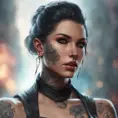 Matte portrait of Vex with tattoos, 8k, Highly Detailed, Alluring, Artstation, Bokeh effect, Sharp Focus, Volumetric Lighting, Concept Art by Stanley Artgerm Lau, Greg Rutkowski