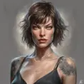 Matte portrait of Milla Jovovich with tattoos, 8k, Highly Detailed, Alluring, Artstation, Bokeh effect, Sharp Focus, Volumetric Lighting, Concept Art by Stanley Artgerm Lau, Greg Rutkowski