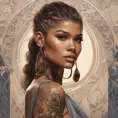 Matte portrait of Zendaya with tattoos, 8k, Highly Detailed, Powerful, Alluring, Artstation, Magical, Digital Painting, Photo Realistic, Sharp Focus, Volumetric Lighting, Concept Art by Stanley Artgerm Lau, Alphonse Mucha, Greg Rutkowski