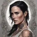 Matte portrait of Jennifer Connelly with tattoos, 8k, Highly Detailed, Powerful, Alluring, Artstation, Magical, Digital Painting, Photo Realistic, Sharp Focus, Volumetric Lighting, Concept Art by Stanley Artgerm Lau, Alphonse Mucha, Greg Rutkowski