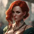 Matte portrait of Triss Merigold with tattoos, 8k, Highly Detailed, Alluring, Artstation, Bokeh effect, Sharp Focus, Volumetric Lighting, Concept Art by Stanley Artgerm Lau, Greg Rutkowski