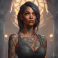 Matte portrait of Samira with tattoos, 8k, Highly Detailed, Powerful, Alluring, Artstation, Magical, Digital Painting, Photo Realistic, Sharp Focus, Volumetric Lighting, Concept Art by Stanley Artgerm Lau, Alphonse Mucha, Greg Rutkowski