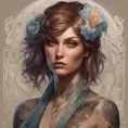 Matte portrait of Florence Faivre with tattoos, 8k, Highly Detailed, Powerful, Alluring, Artstation, Magical, Digital Painting, Photo Realistic, Sharp Focus, Volumetric Lighting, Concept Art by Stanley Artgerm Lau, Alphonse Mucha, Greg Rutkowski