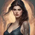 Matte portrait of Alexandra Daddario with tattoos, 8k, Highly Detailed, Powerful, Alluring, Artstation, Magical, Digital Painting, Photo Realistic, Sharp Focus, Volumetric Lighting, Concept Art by Stanley Artgerm Lau, Alphonse Mucha, Greg Rutkowski