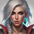 Matte portrait of a colorful tattooed Ciri, 4k, Highly Detailed, Hyper Detailed, Powerful, Artstation, Vintage Illustration, Digital Painting, Sharp Focus, Smooth, Volumetric Lighting, Concept Art by Stanley Artgerm Lau, Greg Rutkowski