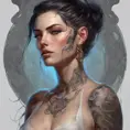 Matte portrait of Morgana with tattoos, 8k, Highly Detailed, Powerful, Alluring, Artstation, Magical, Digital Painting, Photo Realistic, Sharp Focus, Volumetric Lighting, Concept Art by Stanley Artgerm Lau, Alphonse Mucha, Greg Rutkowski