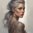 Matte portrait of A2 with tattoos, 8k, Highly Detailed, Powerful, Alluring, Artstation, Magical, Digital Painting, Photo Realistic, Sharp Focus, Volumetric Lighting, Concept Art by Stanley Artgerm Lau, Alphonse Mucha, Greg Rutkowski