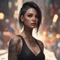 Matte portrait of A2 with tattoos, 8k, Highly Detailed, Alluring, Artstation, Bokeh effect, Sharp Focus, Volumetric Lighting, Concept Art by Stanley Artgerm Lau, Greg Rutkowski