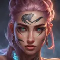 Matte portrait of Lyx from League of Legends with tattoos, 8k, Highly Detailed, Powerful, Alluring, Artstation, Magical, Digital Painting, Photo Realistic, Sharp Focus, Volumetric Lighting, Concept Art by Stanley Artgerm Lau, Greg Rutkowski