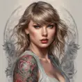 Matte portrait of Taylor Swift with tattoos, 8k, Highly Detailed, Powerful, Alluring, Artstation, Magical, Digital Painting, Photo Realistic, Sharp Focus, Volumetric Lighting, Concept Art by Stanley Artgerm Lau, Alphonse Mucha, Greg Rutkowski