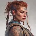 Matte portrait of Aloy with tattoos, 8k, Highly Detailed, Powerful, Alluring, Artstation, Magical, Digital Painting, Photo Realistic, Sharp Focus, Volumetric Lighting, Concept Art by Stanley Artgerm Lau, Alphonse Mucha, Greg Rutkowski